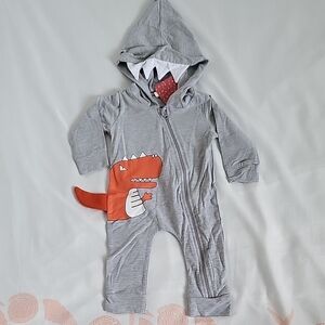 PatPat Gray and Orange Dinosaur Hooded Footie
